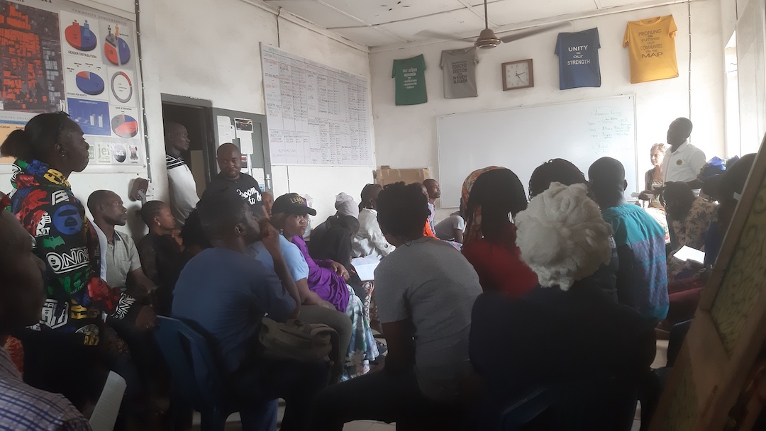 A moment of the meeting at the headquarters of the Justice &amp;amp; Empowerment Initiative (JEI), a movement that gathers the evicted of over ten years in Nigeria