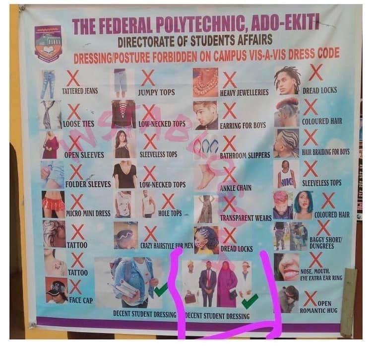 Nigerian Polytechnic Releases New Dress Code For Students, Bans Coloured Hair, Tattoos, Open Romantic Hugs, Baseball Caps, Others