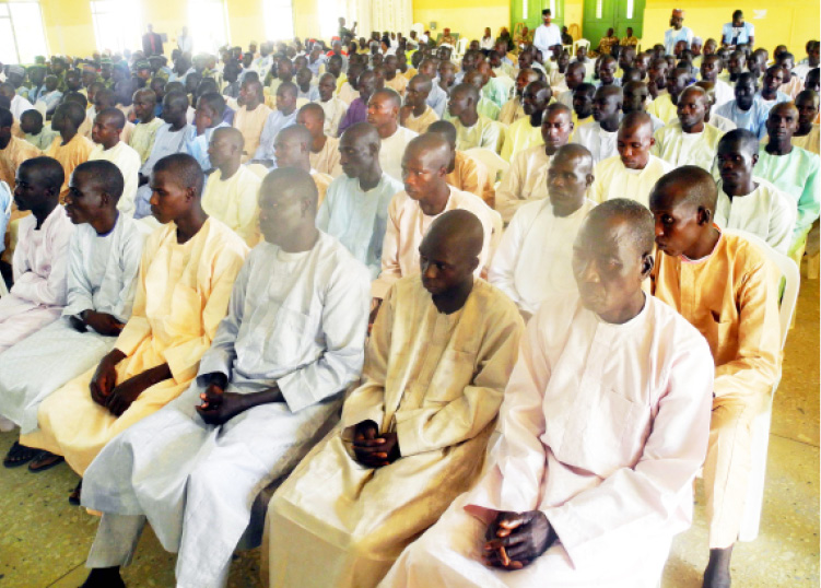 Some of the 155 rehabilitated ex-Boko Haram members during their graduation and discharge ceremony in Gombe yesterday