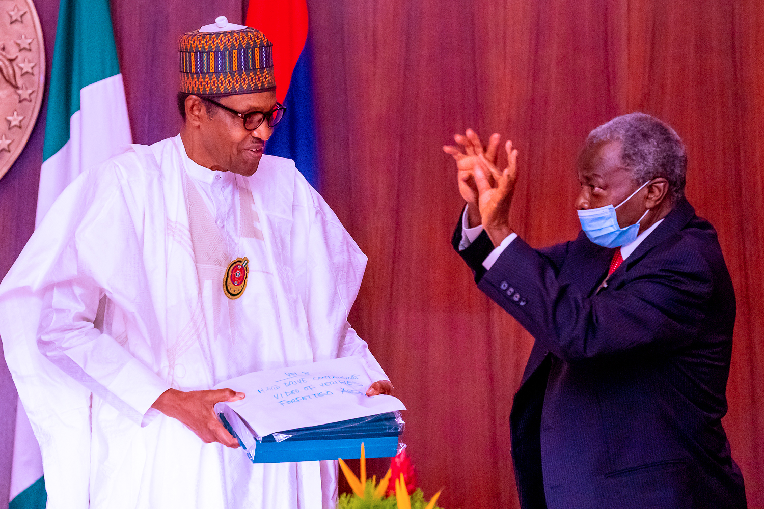 President Buhari received report of Judicial Commission of Inquiry on the Investigation of Mr Ibrahim Magu, Acting Chairman of EFCC (May 2015-May 2020) at the State House, Abuja.