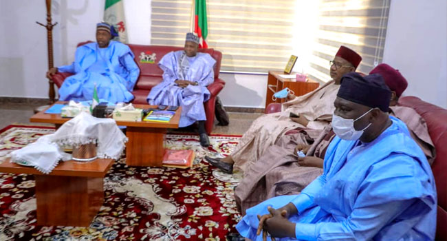 Members of the North East Governors Forum pay a condolence visit to Borno State Governor, Babagana Zulum, on December 1, 2020.