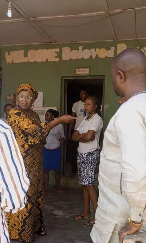 Mrs. Grace Akpabio, NYSC Ondo State Coordinator during her visit to the female corps members who were molested during the attack at the NCCF lodge in Okitipupa