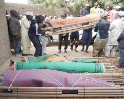 The remains of four residents killed by armed bandits at Nassarawa Gödel, being prepared for burial in the community in Zamfara State