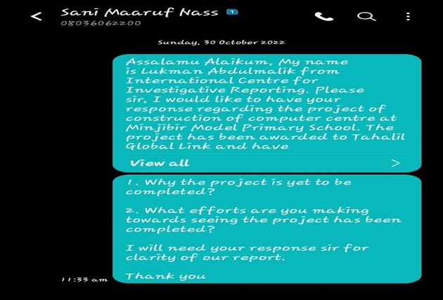 Screenshot of text messages sent to Hon. Sani Ma'aruf, representative of Ungogo/Minjibir Fed. Constituency.