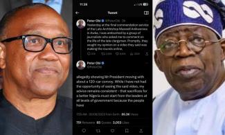 Peter Obi Deletes Tweet Where He Addressed Bola Tinubu As Nigerian President 