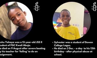 Lead British School Saga: Amnesty International Calls For Zero-Tolerance Policy To Bullying In Nigerian Schools, Remembers Late Assault Victims, Oromoni And Yahaya