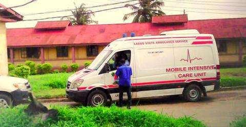 Ambulance outside Ebola isolation center in Yaba