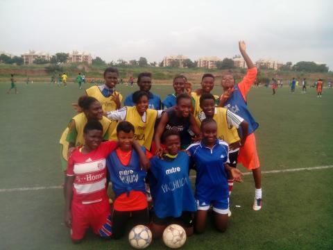 Members of one of the teams playing for the Chibok girls' return