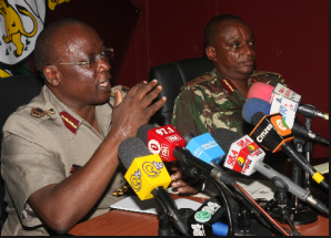 Inspector General of Police David Kimaiyo with his deputy Samuel Arachi during a press conference.