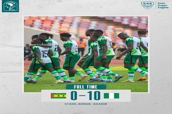 Nigeria’s Super Eagles Beat Sao Tome 10-0 In AFCON qualifier