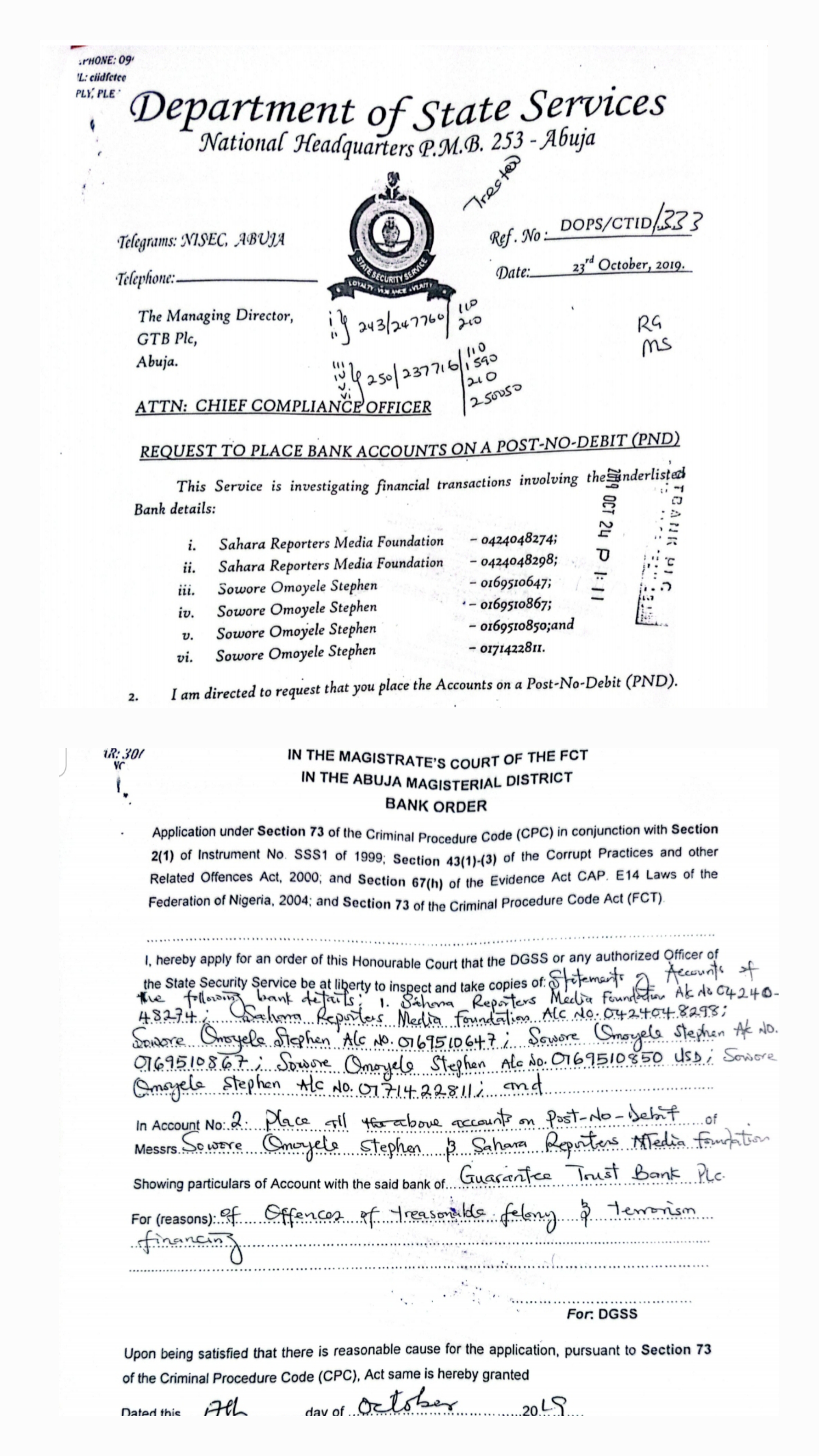 How DSS And Guaranty Trust Bank Connived To Illegally Freeze Sowore’s Accounts Since 2019 Using An Illegal Abuja Magistrate Court Order Alleging He Was Involved in Terrorism Financing