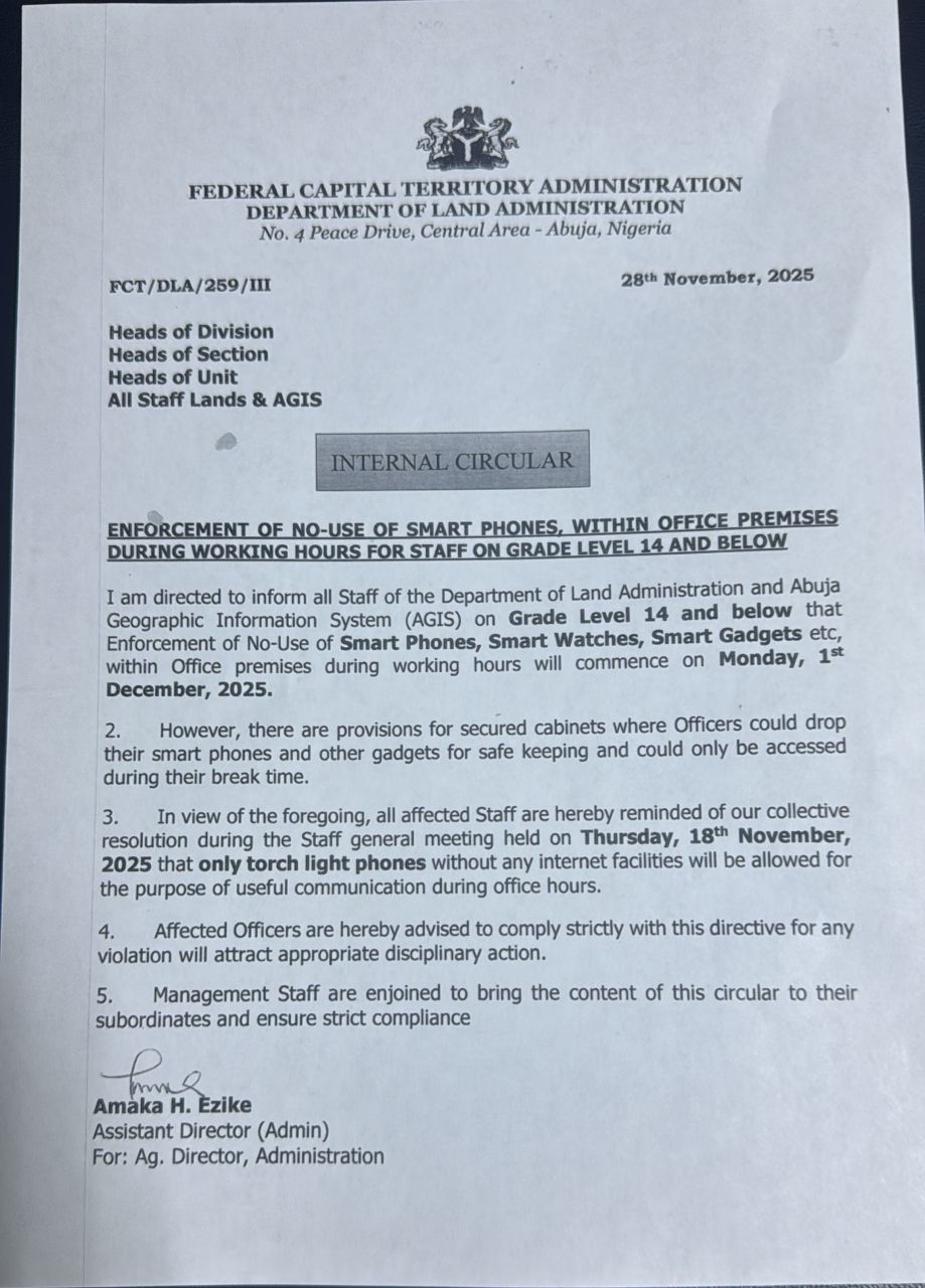 BREAKING: FCT Administration Under Minister Wike Restates Ban On Smart Phones, Says Only 'Torch Light Phones' Allowed During Work Hours