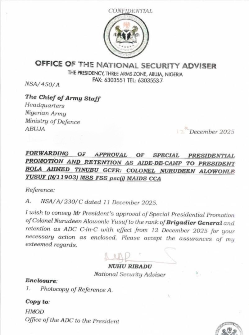 Dissatisfaction Grows In Nigerian Army Over Special Promotion Of Tinubu’s ADC To Brigadier General