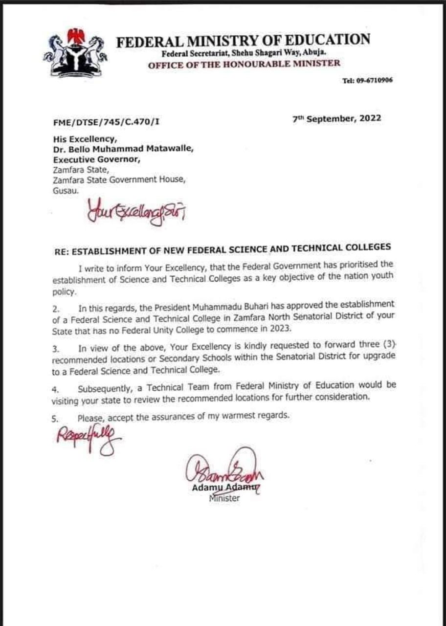 Letter from the Federal Ministry of Education