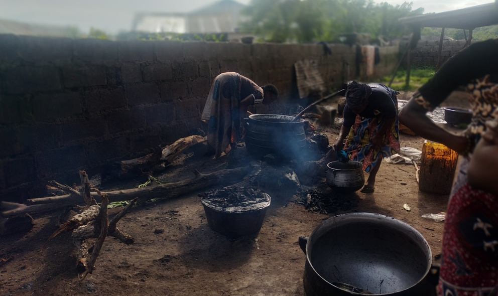 Women Shea collectors in Burare village cooking shea nuts with firewood. Photo Credit: Elfredah Kevin-Alerechi