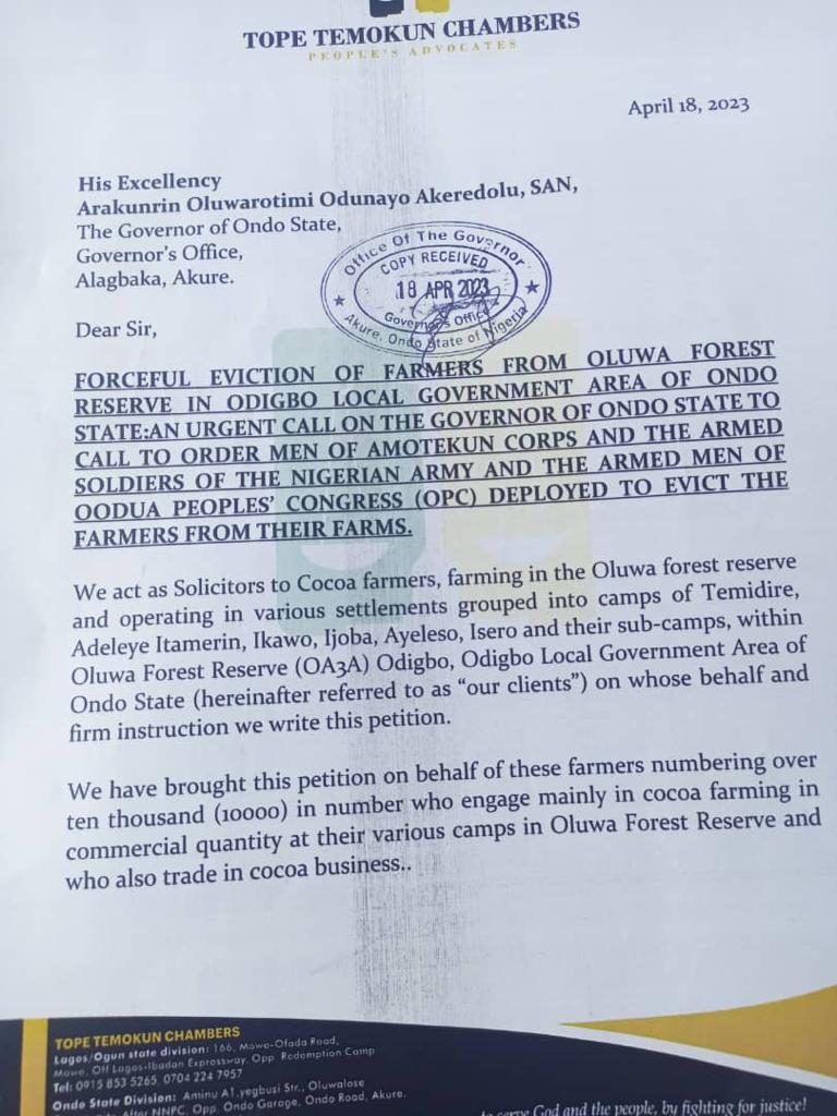Over 10,000 Farmers Forcibly Evicted By Soldiers, Others, Crops Destroyed As Ondo Government Allegedly Sells Forest Reserve Farmland To Private Company