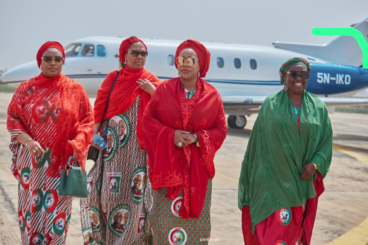 Margaret Obi and Hajiya Datti-Ahmed at the Minna airport for LP presidential rally in Niger on January 19, 2023