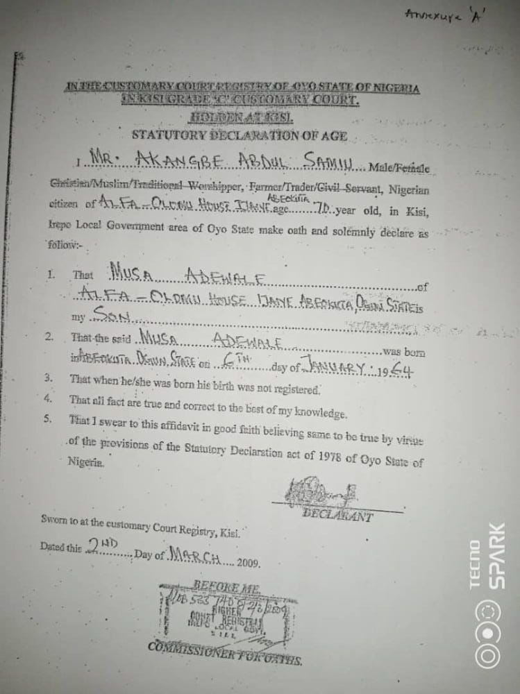 Documents: How Ogun Hospital Medical Director, Musa-Olomu Falsified His Age To Prolong His Stay In Service
