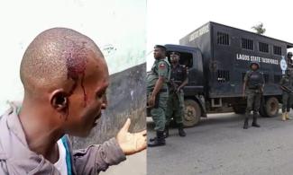 Lawless Lagos State Task Force Officials Brutalise Commuter, Inflict Injuries On His Head, Body