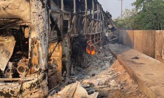 BREAKING: Over 10 Feared Dead As Luxury Bus Bursts Into Flames After Collision With Truck In Ondo, Southwest Nigeria 