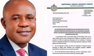 Nigeria’s National Service Scheme, NYSC Denies Issuing Certificate Of Service Being Paraded By Enugu Governor-Elect, Peter Mbah
