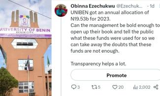 Nigeria’s University Of Benin Reportedly Removes Student’s Name From Graduation List For Questioning Spending Of School Allocation