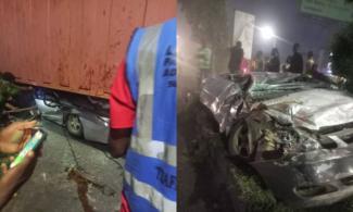Three Narrowly Escape Death As Container Falls On Car In Lagos
