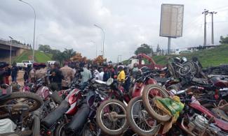BREAKING: Many Persons Injured As FCT Task Force Destroys Over 470 Motorcycles In Abuja Community