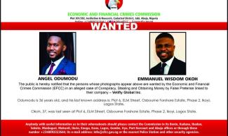 BREAKING: Helicopter-Booking Company, Vetifly’s CEO Okoh, COO Odumodu Declared Wanted By Nigeria’s Anti-Corruption Agency, EFCC