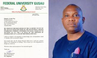 Federal University Gusau Disputes Bernard Odoh’s Professorship Claims, Denies Academic Affiliation With Nnamdi Azikiwe University's New VC