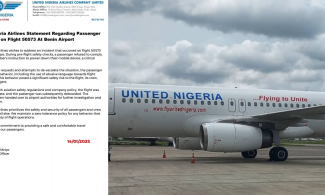 United Nigeria Airlines Expels Passenger For ‘Refusing To Turn Off Mobile Phone, Unruly Behaviour’