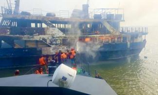 20 Crew Members Escape Death As Nigerian Navy Vessel Catches Fire In Cross River