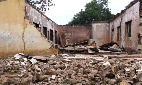 Destroyed student hostel in Yobe, March 2014