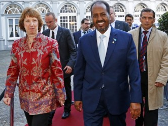 Somali President Hassan Sheikh Mohamud with the European Union's Catherine Ashton